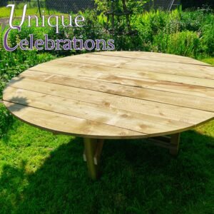 Unique Celebrations rustic large round wooden table