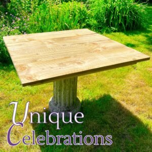 Unique Celebrations rustic small square wooden table