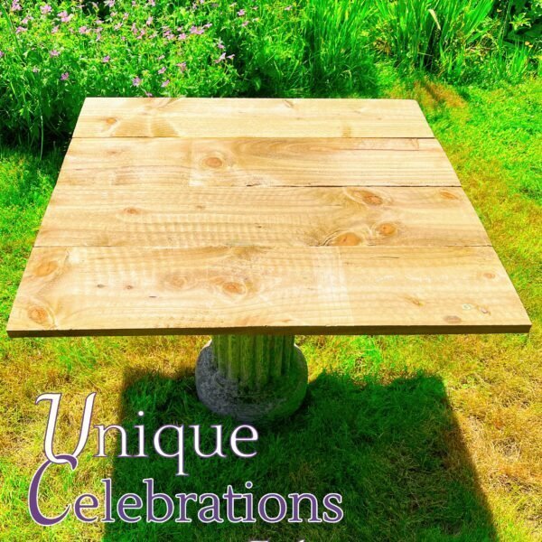 Unique Celebrations rustic small square wooden table
