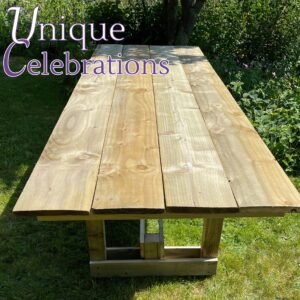 Unique Celebrations rustic rectangular wooden table