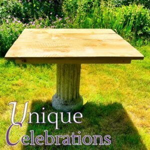 Unique Celebrations rustic small square wooden table